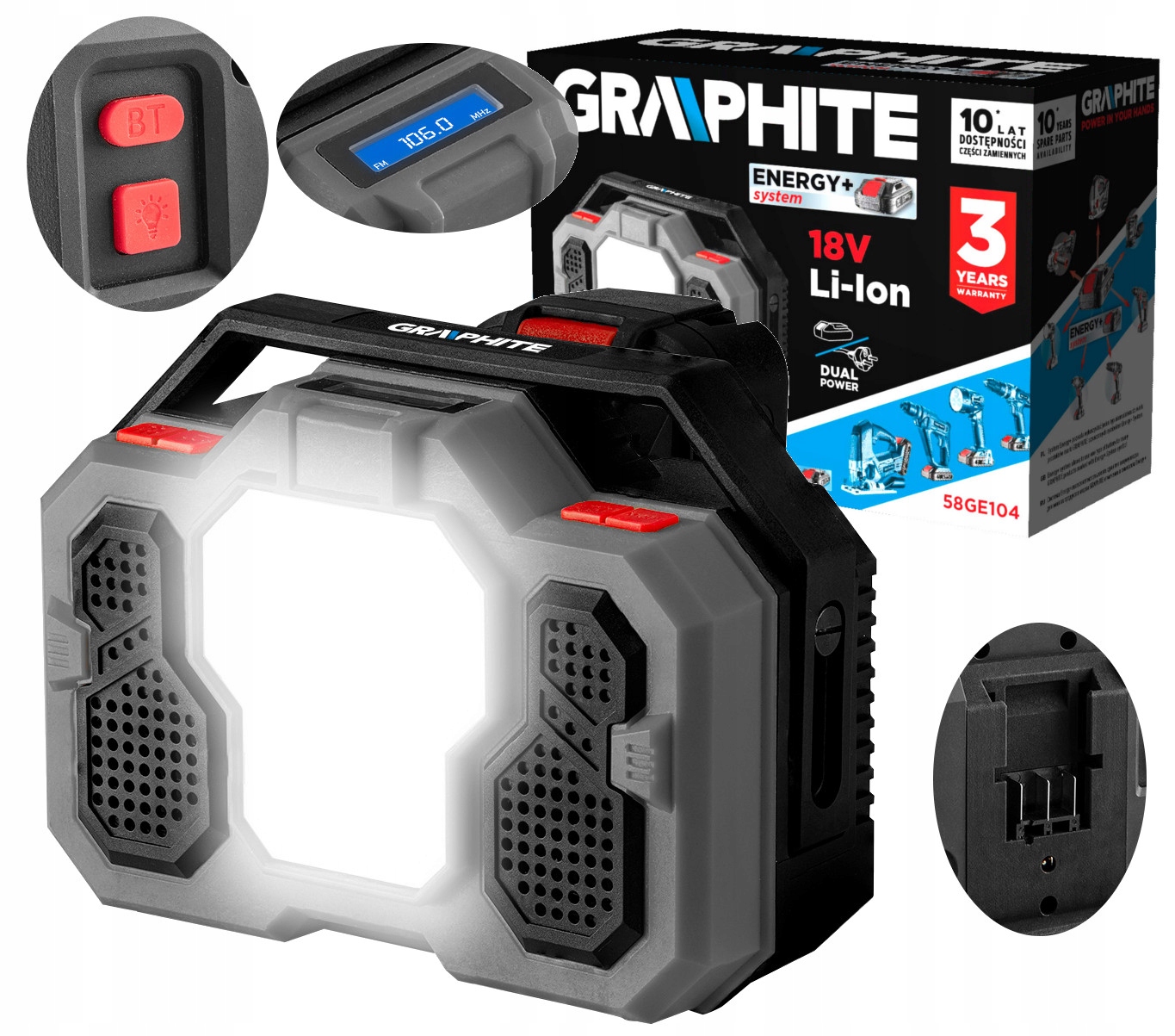 

Graphite Radio Budowlane Bluetooth Led 18V 58GE104