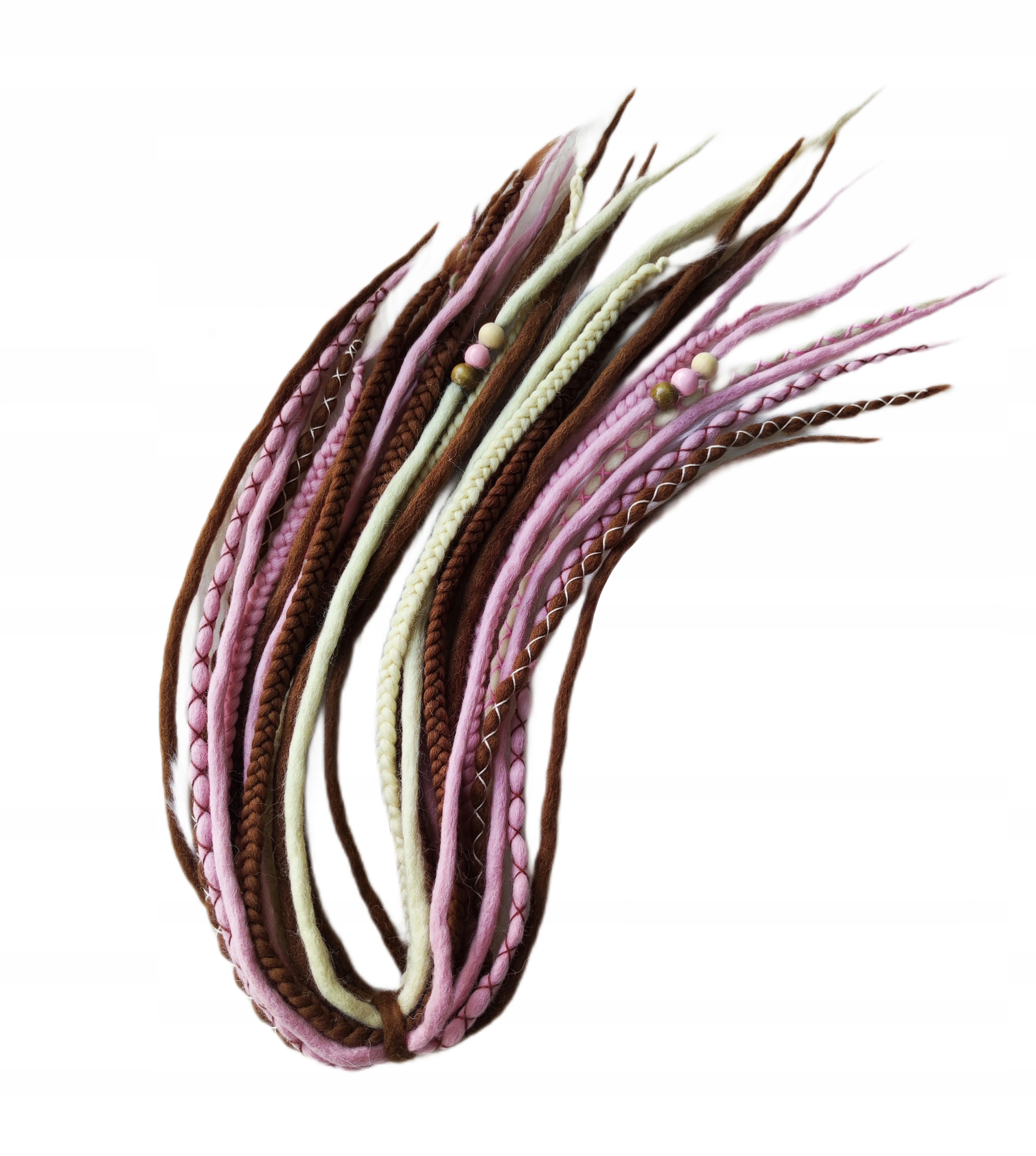 Vlněné copánky, blond hnědá růžová barva, Letní Vřesoviště, 10 kusů