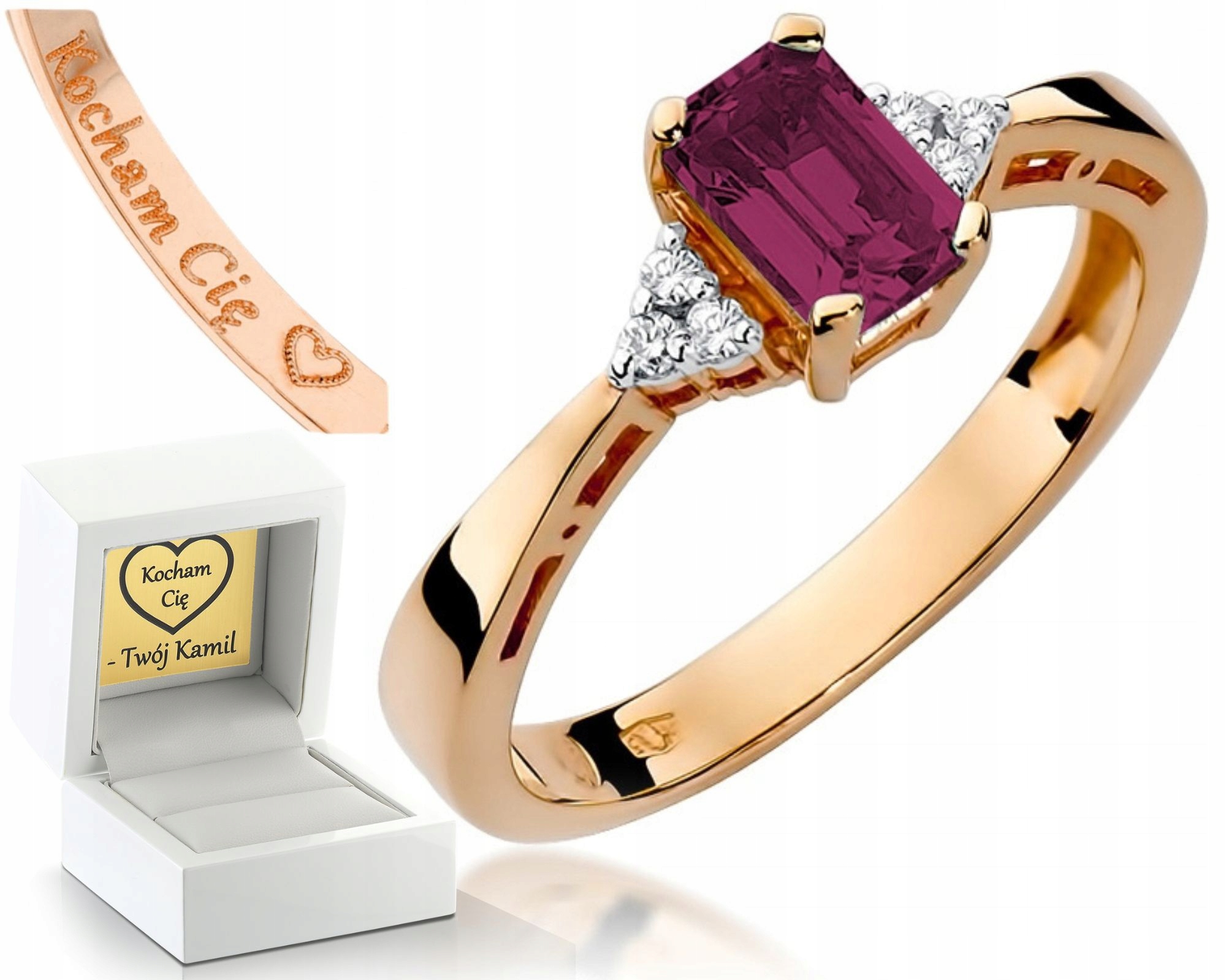 Růžový Zlatý Prstýnek S Rubínem A Brilianty