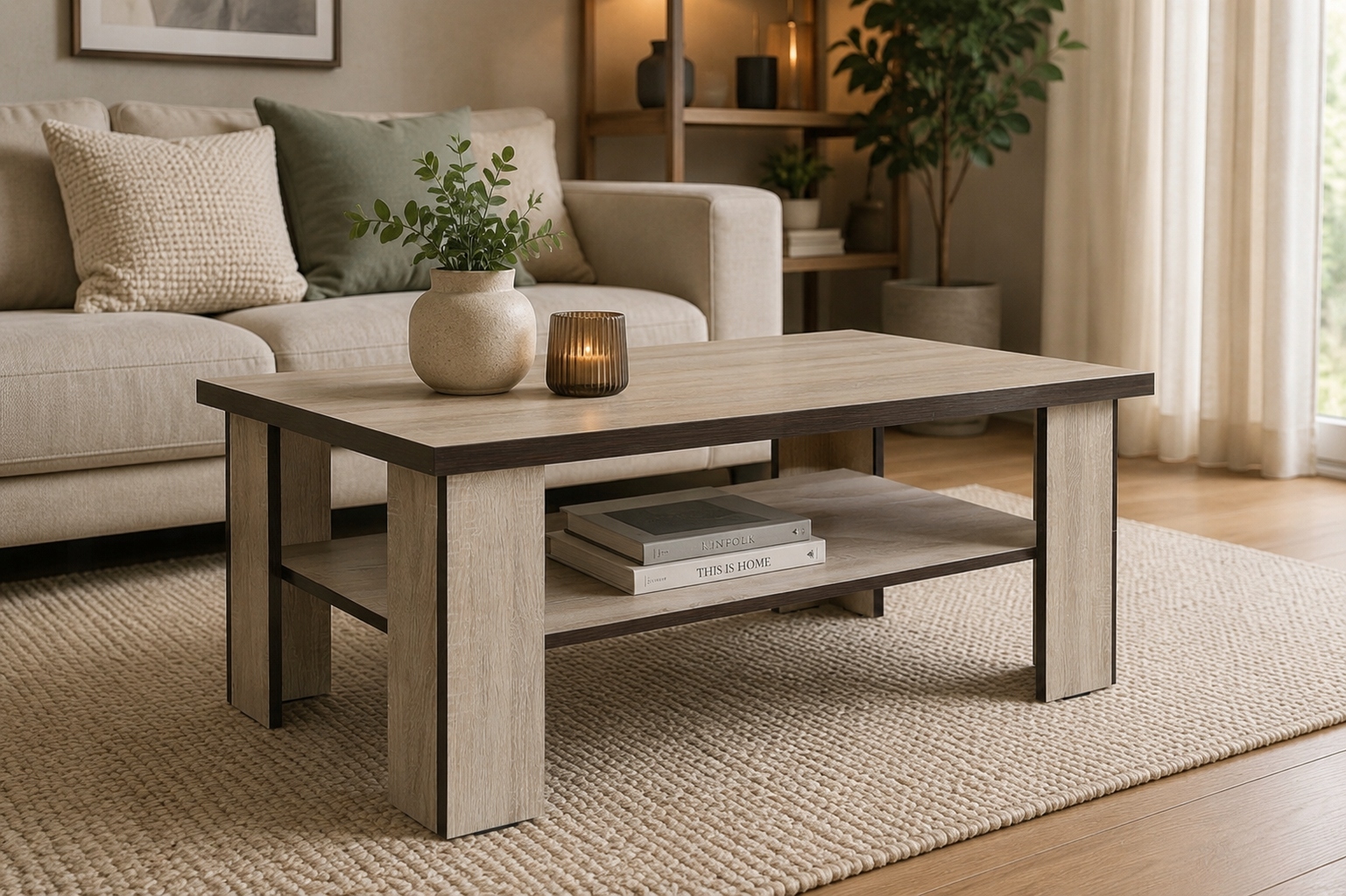 Lavička konferenční stolek 105 cm x 65 cm dub sonoma lem čokoláda
