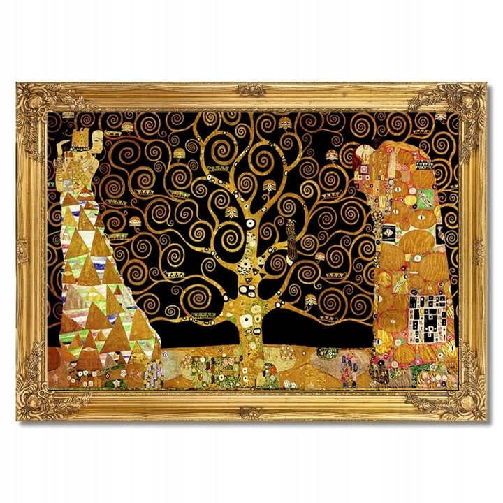 Duży obraz Gustav Klimt Drzewo Życia Pocałunek rama złota
