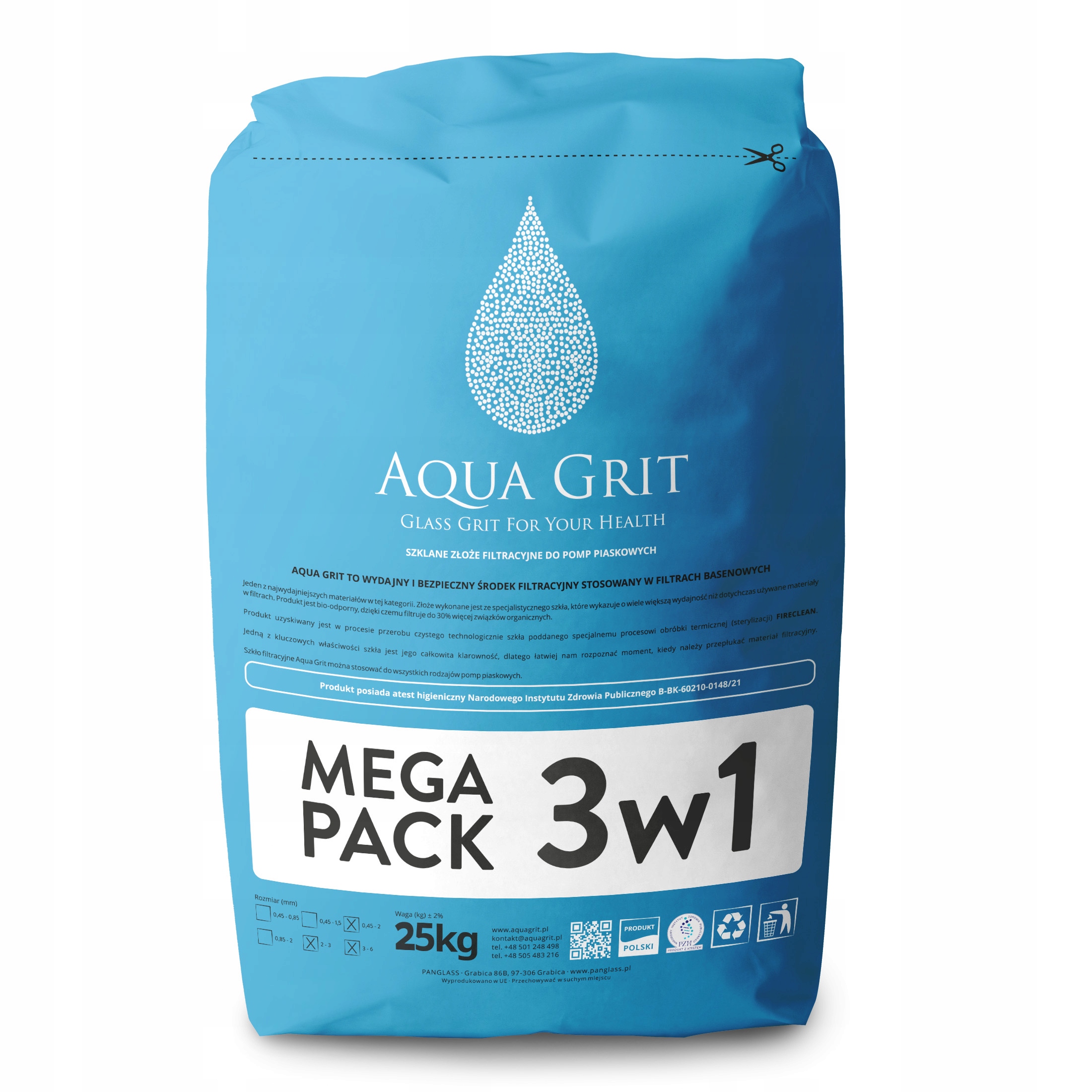 

Szkło filtracyjne- podzielone złoże Pack 25kg