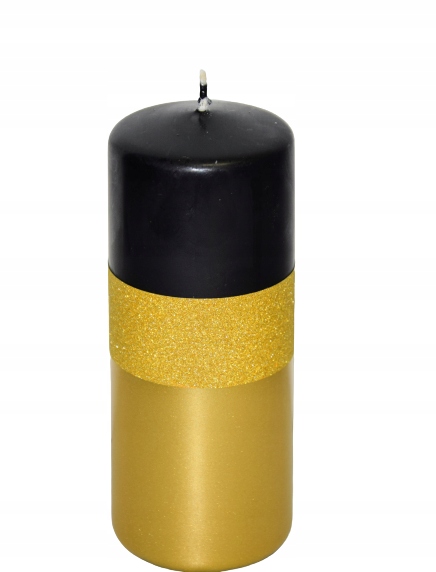 

Świeca Matowa Czarna/metalik Złota Walec H15cm