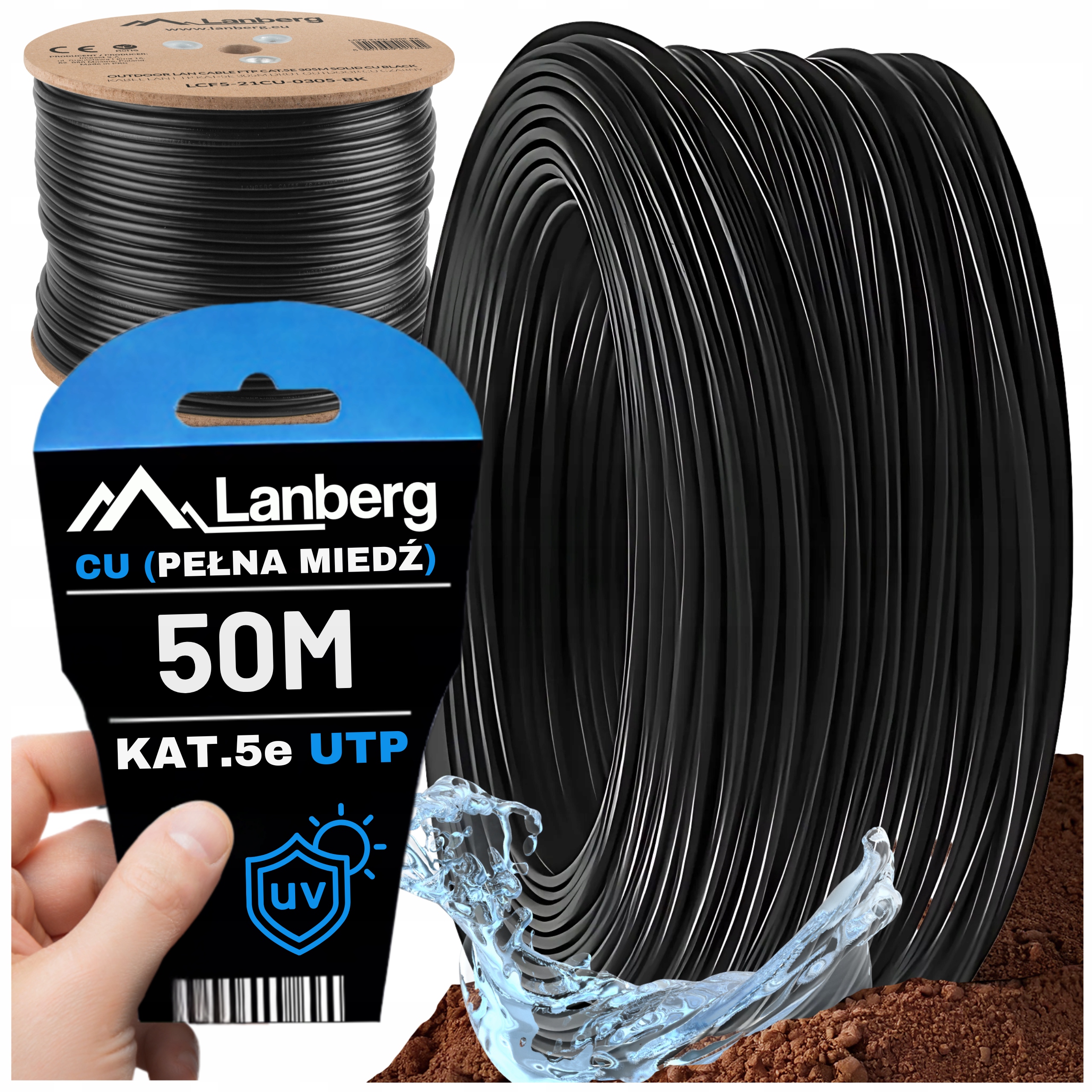 Kabel Sieciowy Skrętka Przewód Lan Zewnętrzny Utp KAT.5E Cat 50M Lanberg