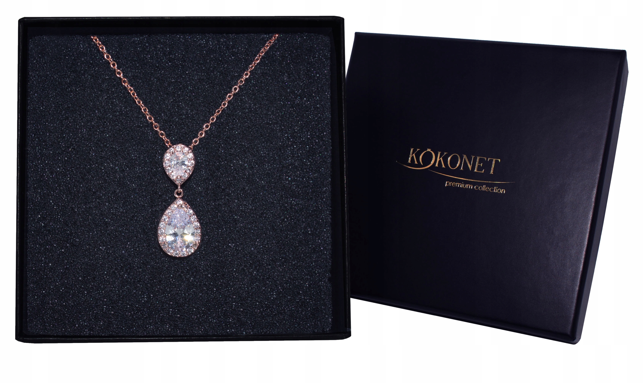 NASZYJNIK MIGDAŁ podwójny wesele ślub RÓŻOWE ZŁOTO