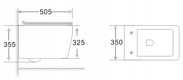 ZESTAW podtynkowy SLIM wc STELAŻ miska wc Rimelss Głębokość miski 50 cm