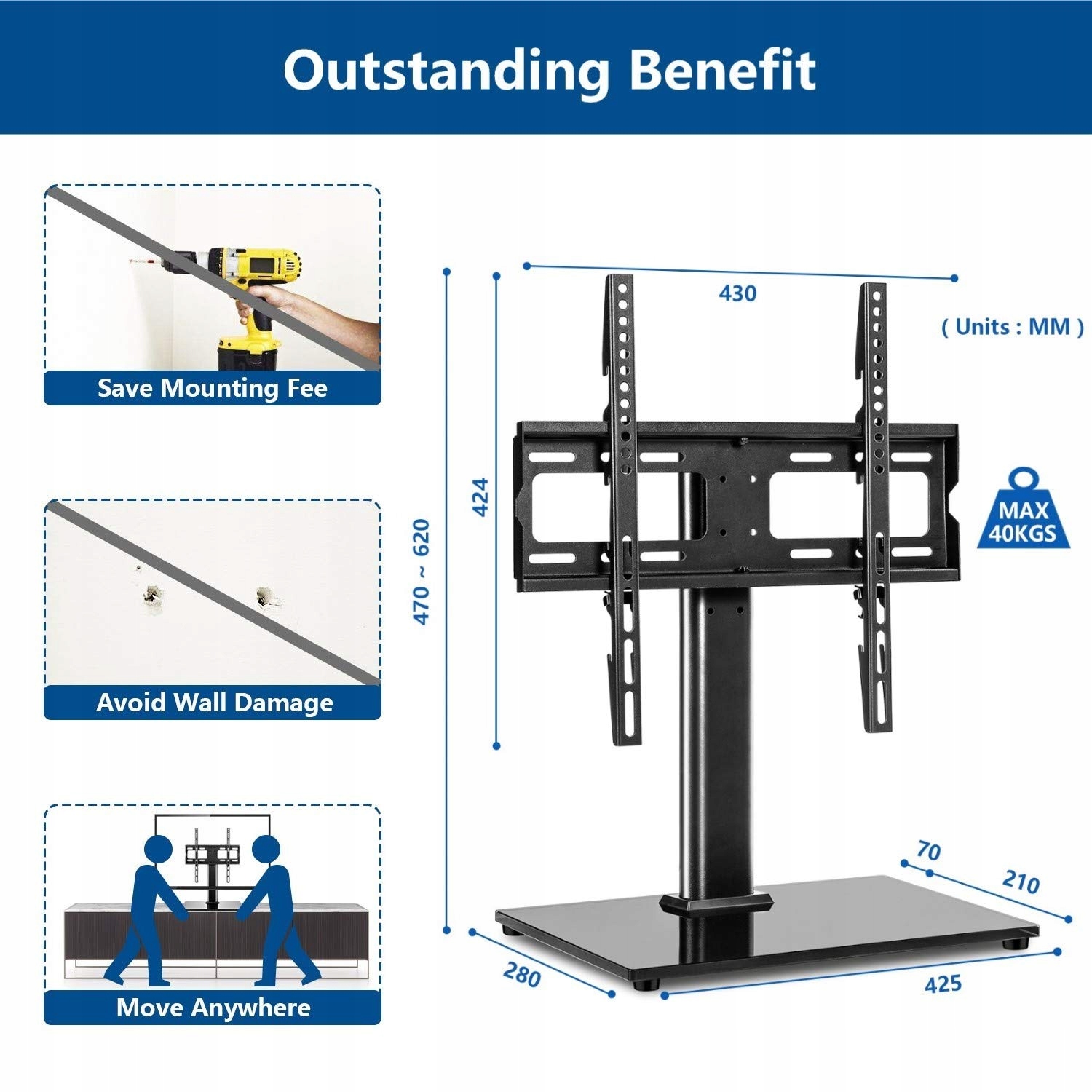 STOJAK POD TELEWIZOR BROTOWY SZKŁO HARTOWANE 26-55 Model fri-20