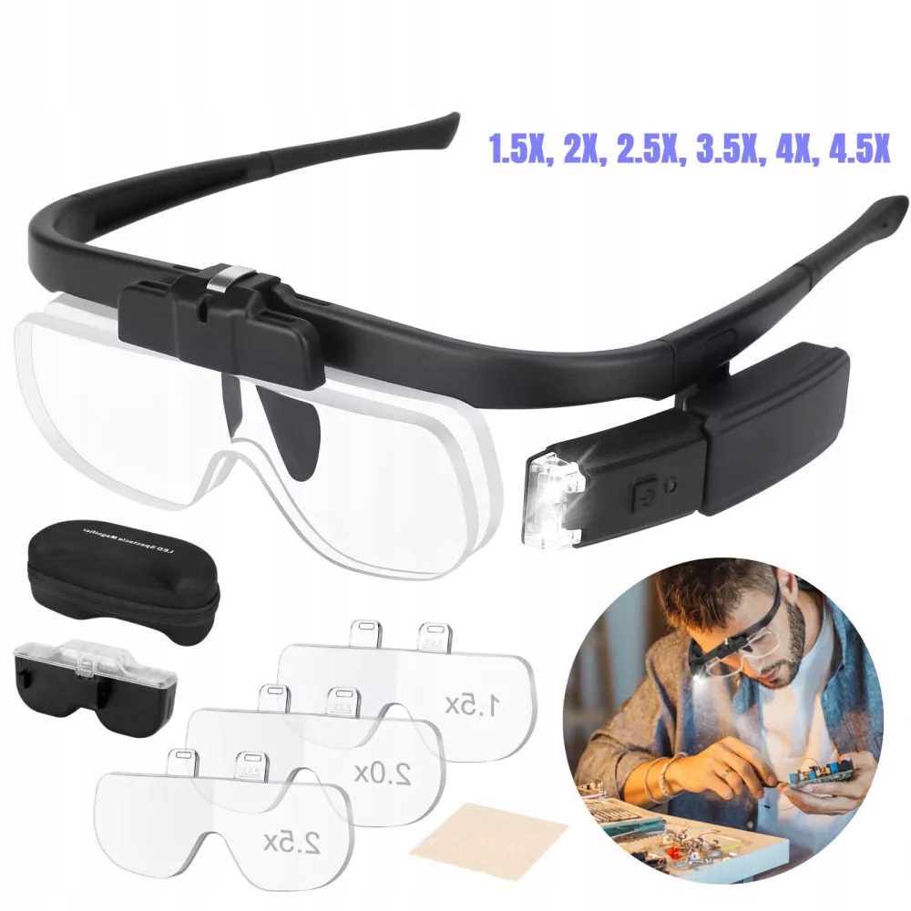 OKULARY Z LUPĄ ZE ŚWIATŁEM LED, OKULARY DO CZYTANIA, LUPA DO CIASNEJ PRACY