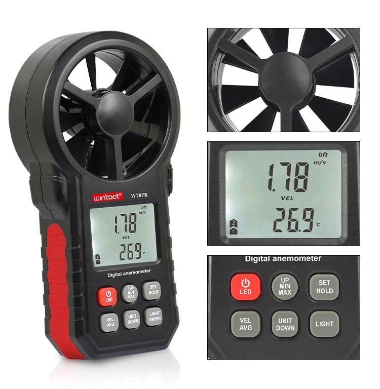 ANEMOMETR WIATROMIERZ POMIAR PRĘDKOŚCI POWIETRZA MIERNIK WIATRU TEMPERATURY EAN (GTIN) 5904890520783