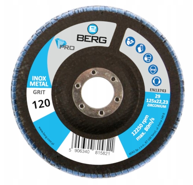 ŚCIERNICA LAMELOWA LISTKOWA PRO GR.120 BERG INOX 125x22 120 ZIRCONIUM