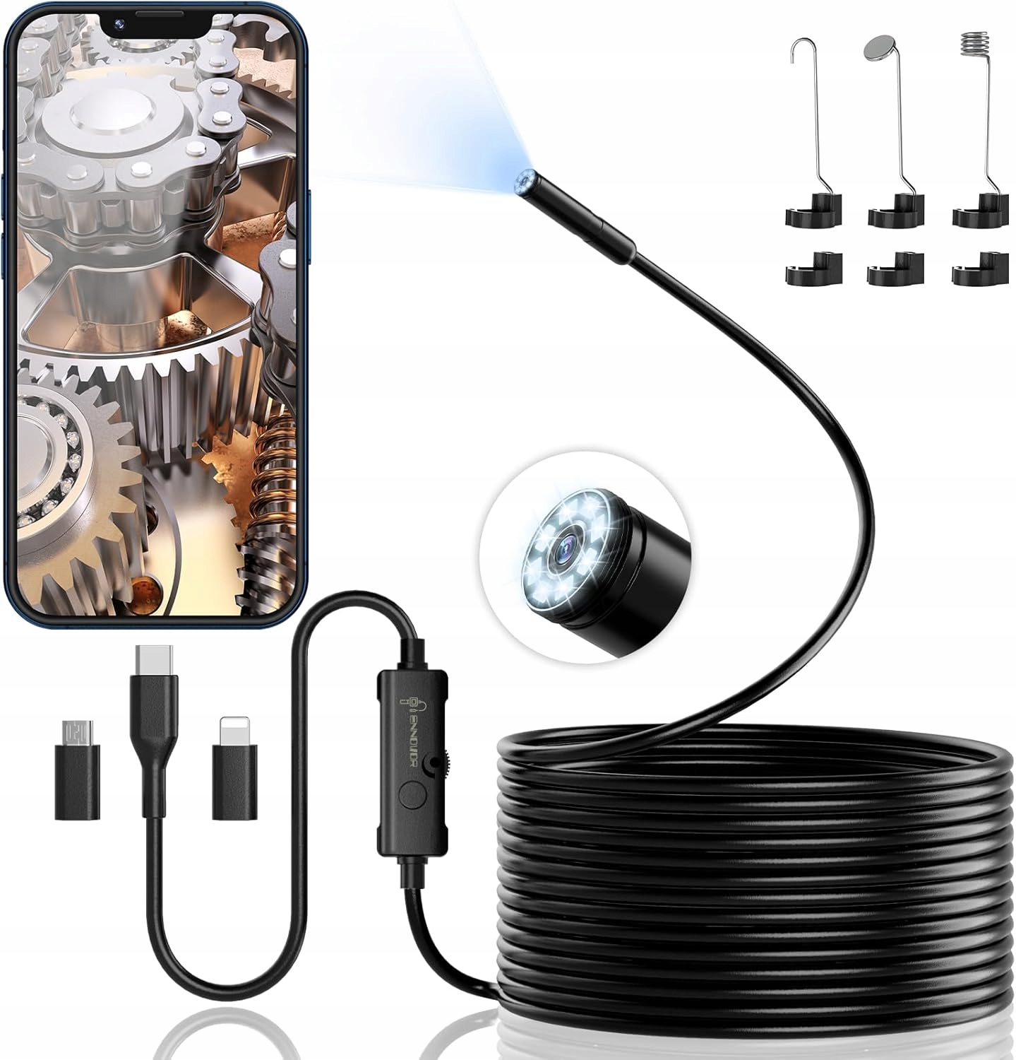 ENNOVOR Kamera Endoskopowa HD 1920 z 8 LED Wodoodporna IP67 Android iOS 5m — miniatura 10