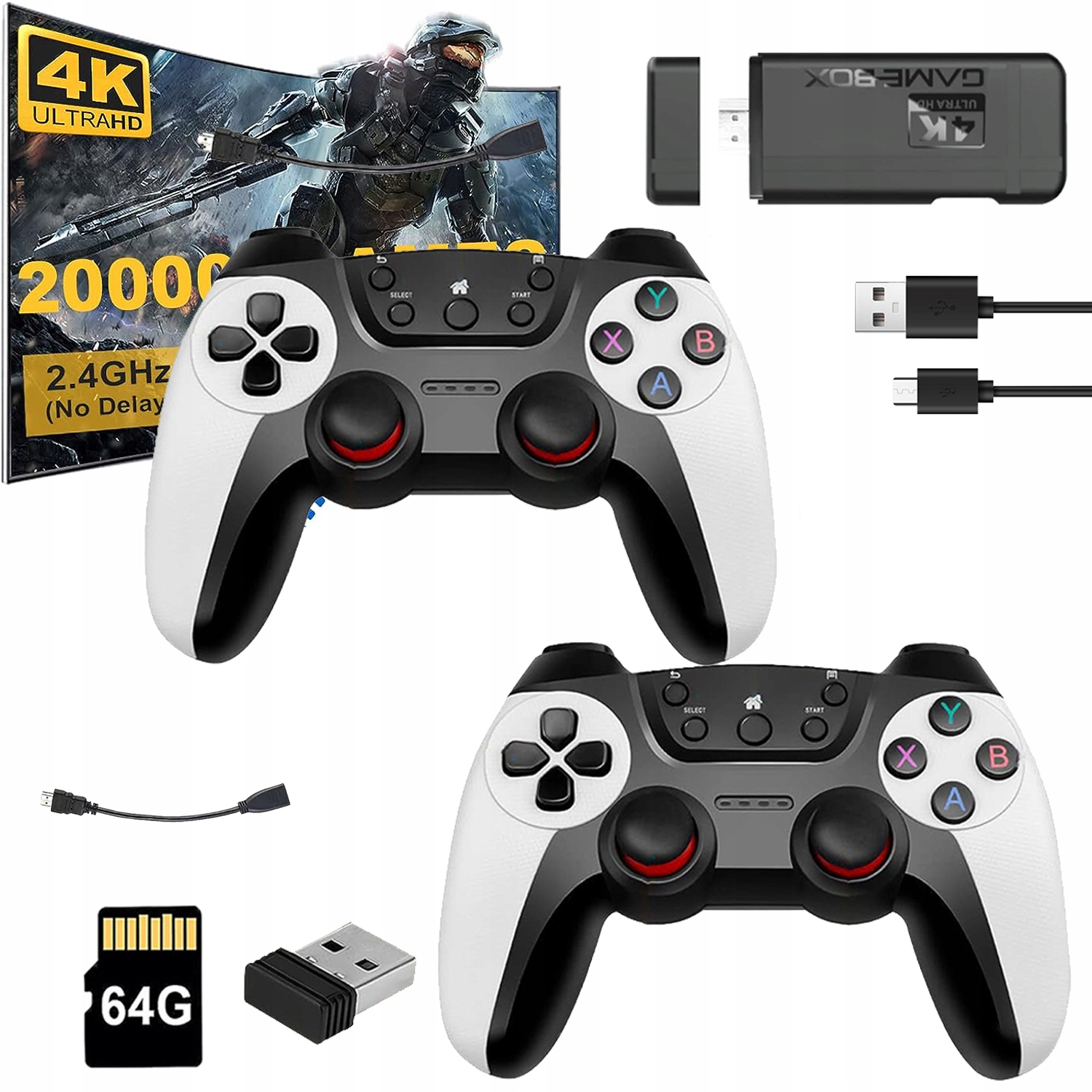 Konsola Retro Gra Telewizyjna Hdmi Emulatorów 4K 30000 Gier 2 Pady 64 Gb