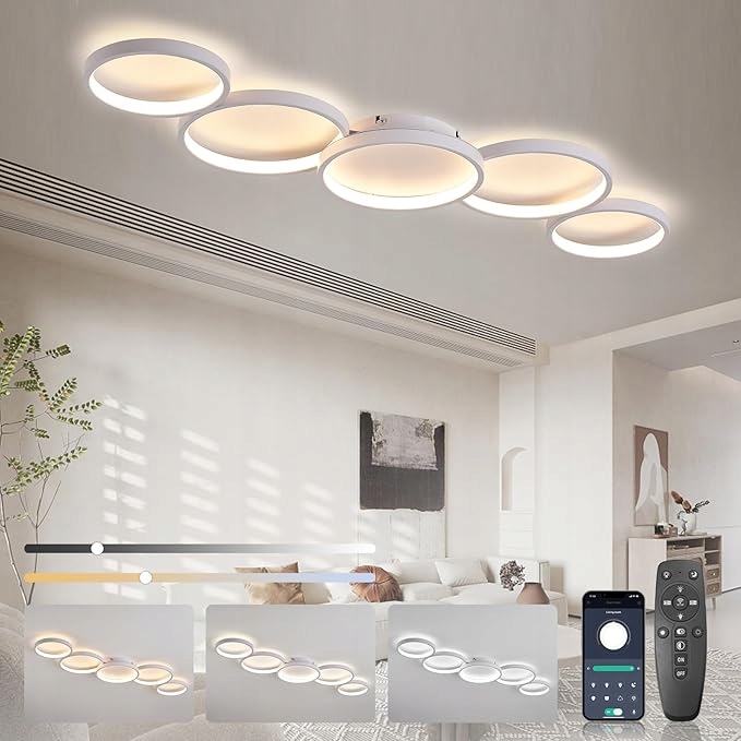 NETTLIFELampa sufitowa Led salonu 100cm Lampa salonu 5-pierścieniowa 56W