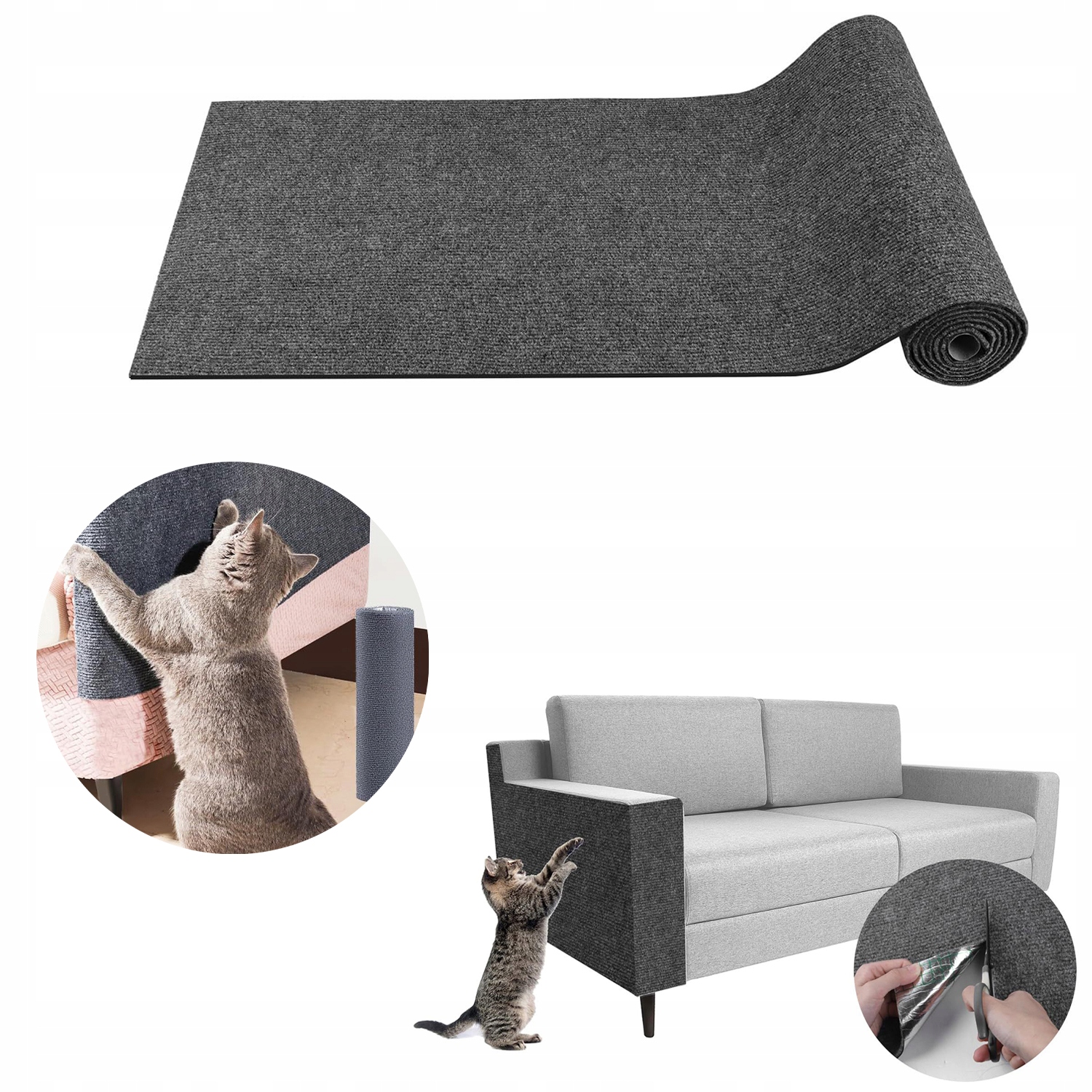 Samolepicí Podložka na škrábání kočka 100x40 šedá ochrana stěny nábytkové pohovky