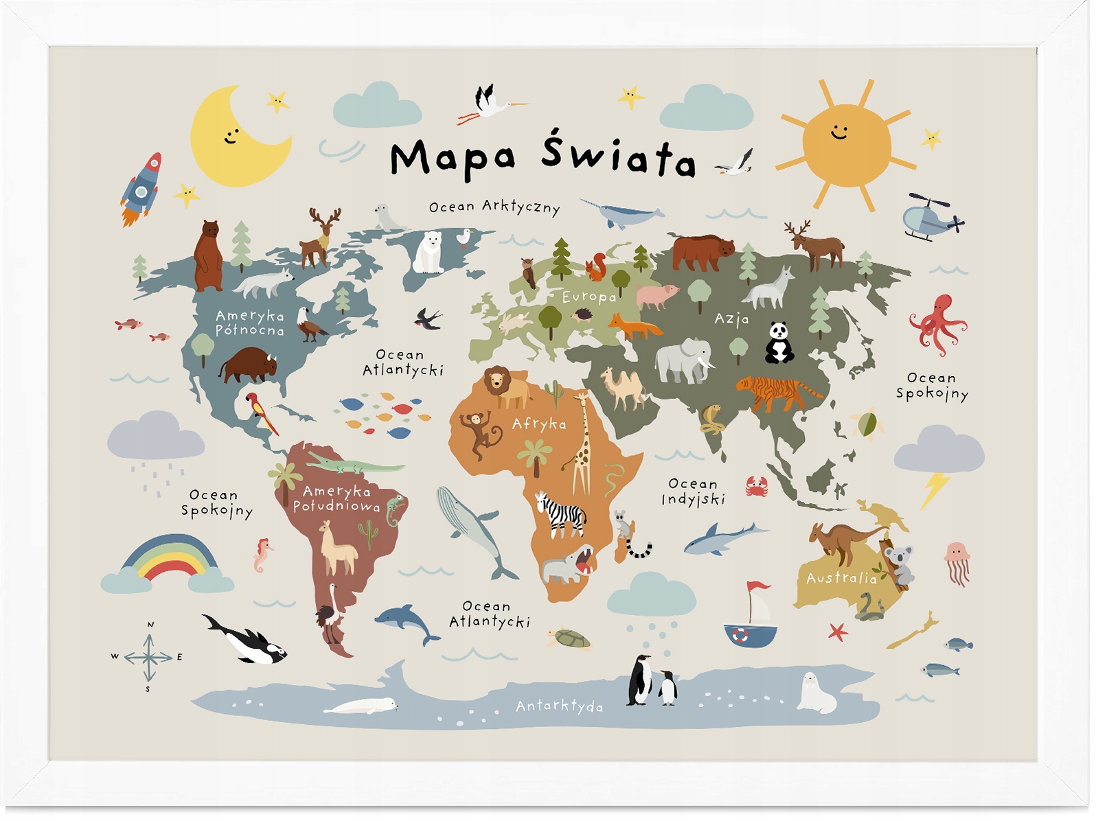 

Duży Plakat Dla Dziecka 40x50 Mapa Świata Zwierząt