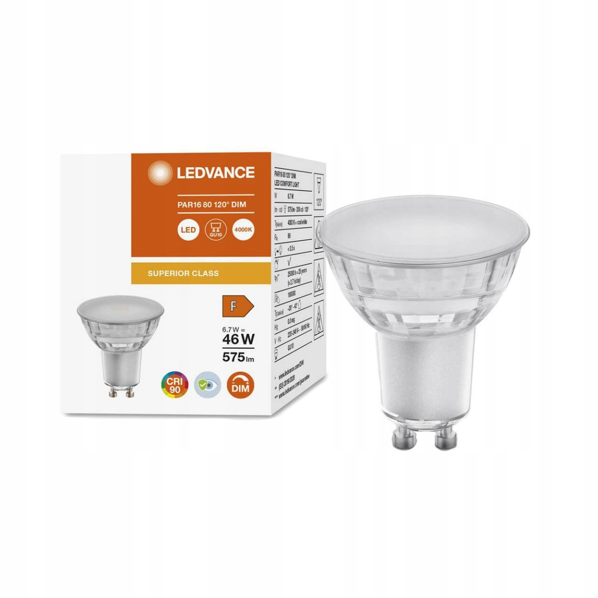 Żarówka LED GU10 6,7W 48W 4000K CRI90 DIM LEDVANCE Rodzaj gwintu GU10