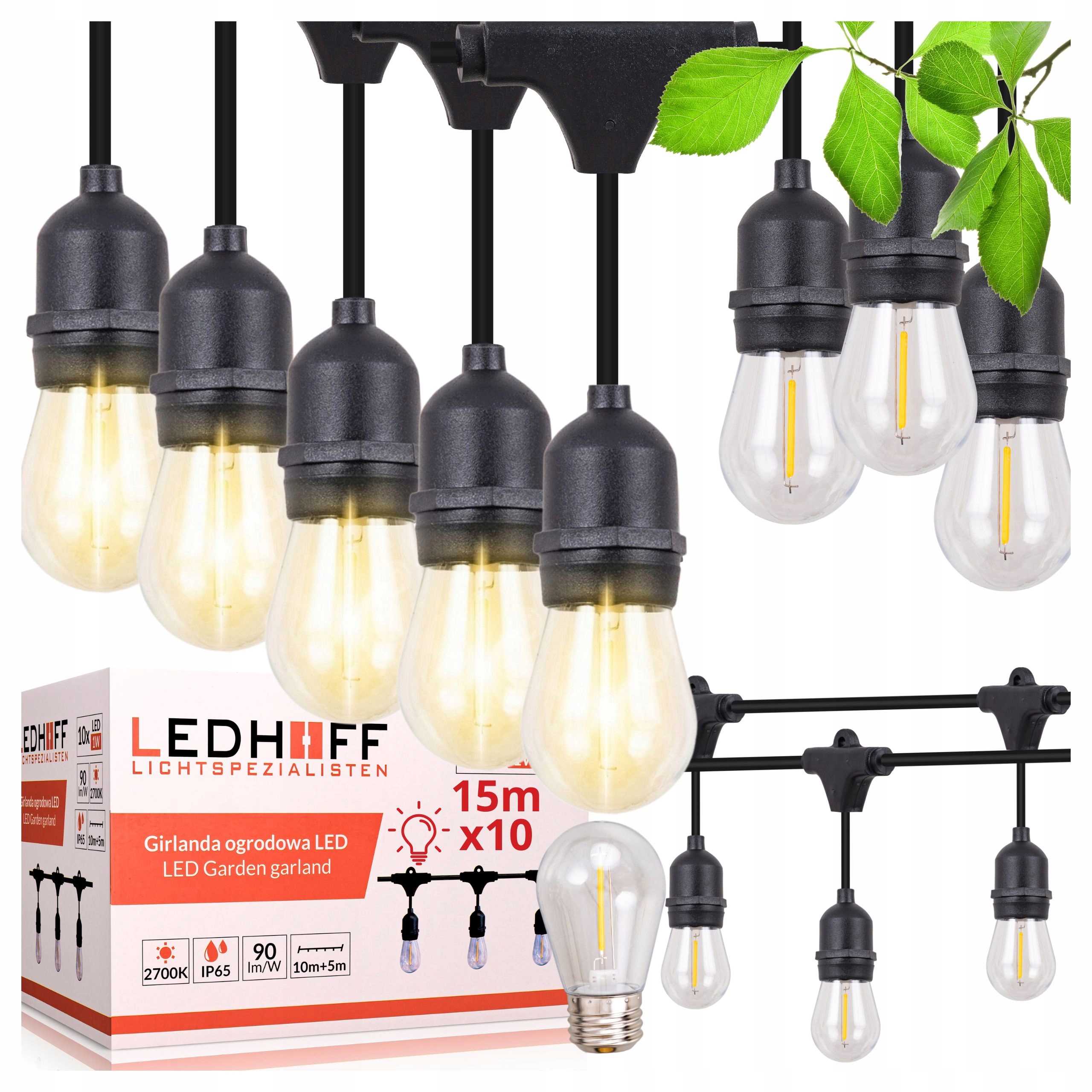 Světelný Led zahradní girlanda 15m 10 Led velká žárovka E27 světýlka do zahrady