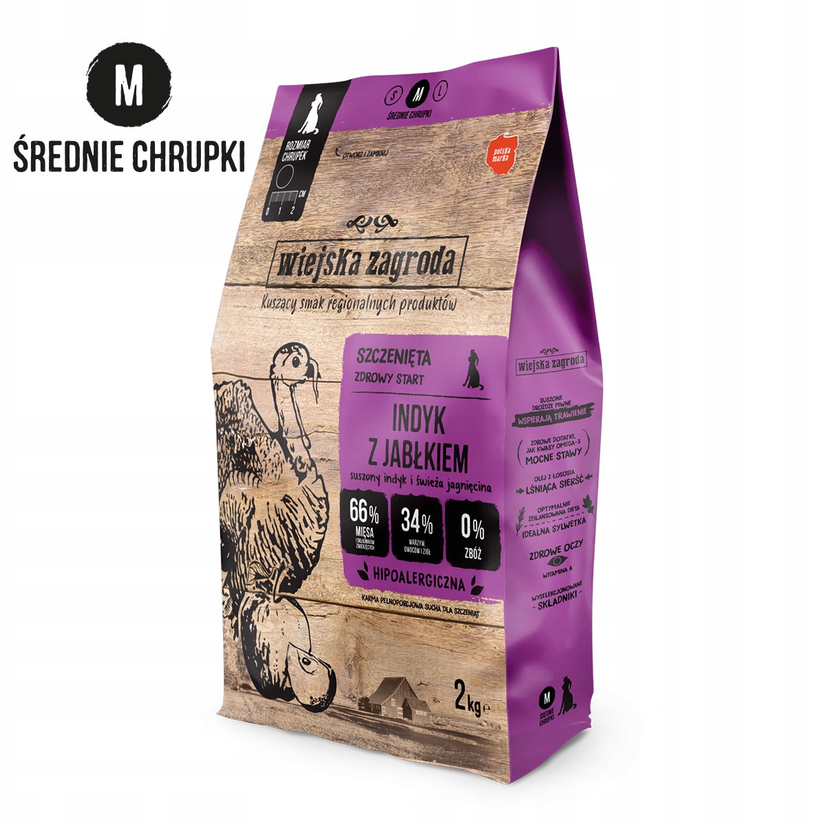 Levně Wiejska Zagroda Krmivo pro štěňata Krůta s jablkem M 2 kg