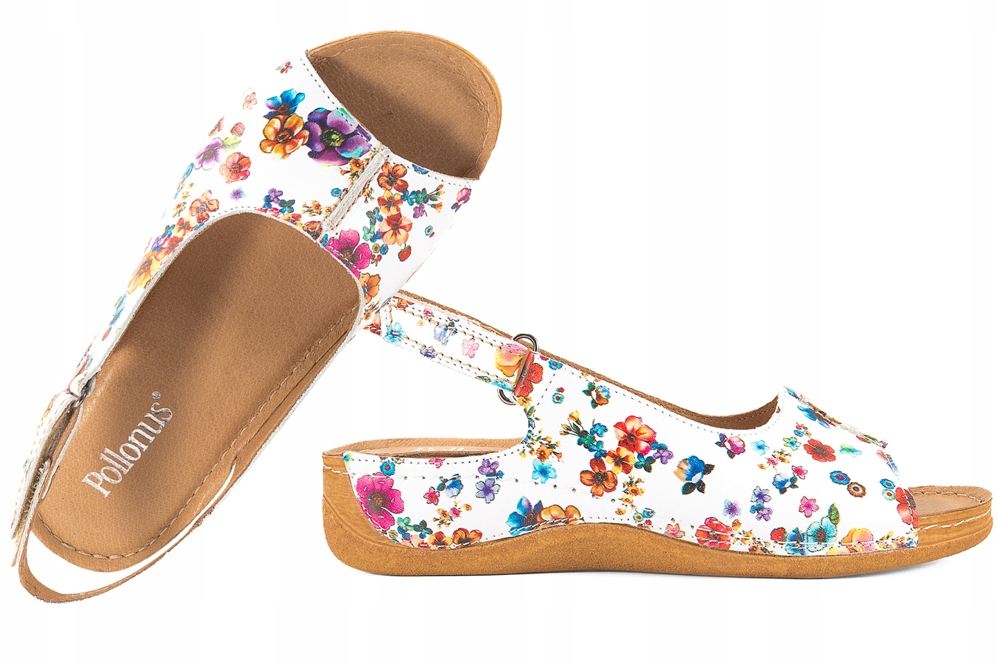 Pollonus 0920 Dámské Sandály Komfort Koturn Pu bílé květy 40
