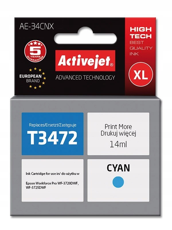 Activejet AE-34CNX Tusz (zamiennik Epson 34XL T3472; Supreme; 14 ml; niebie
