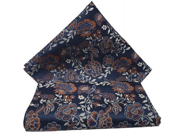 BRĄZOWA / GRANATOWA WE WZORY POSZETKA BUTONIERKA WYPUSTKA