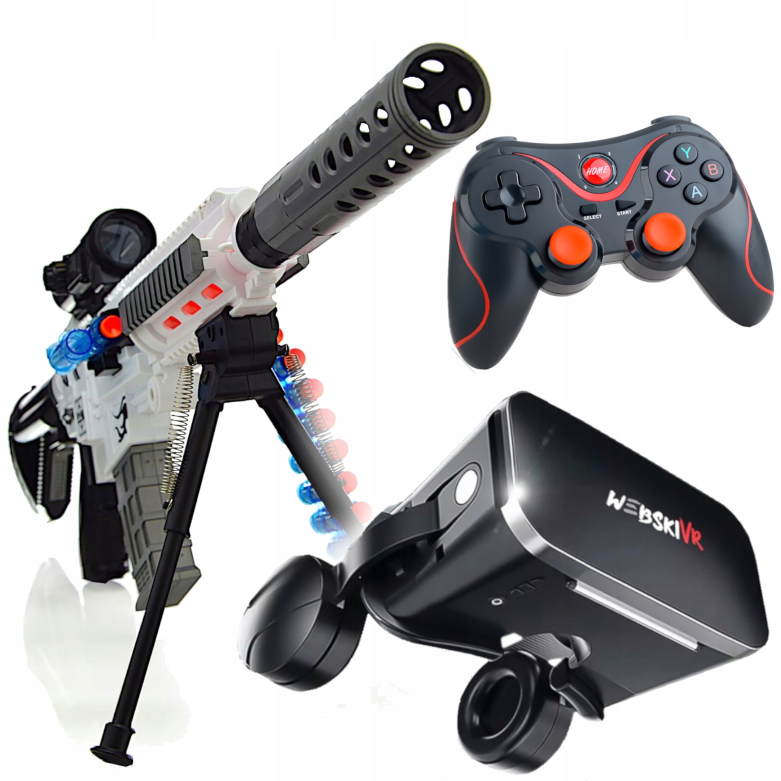 Okuliare Vr 360 Stupňov+gamepad+pištoľ Puška Na Penové Šípky
