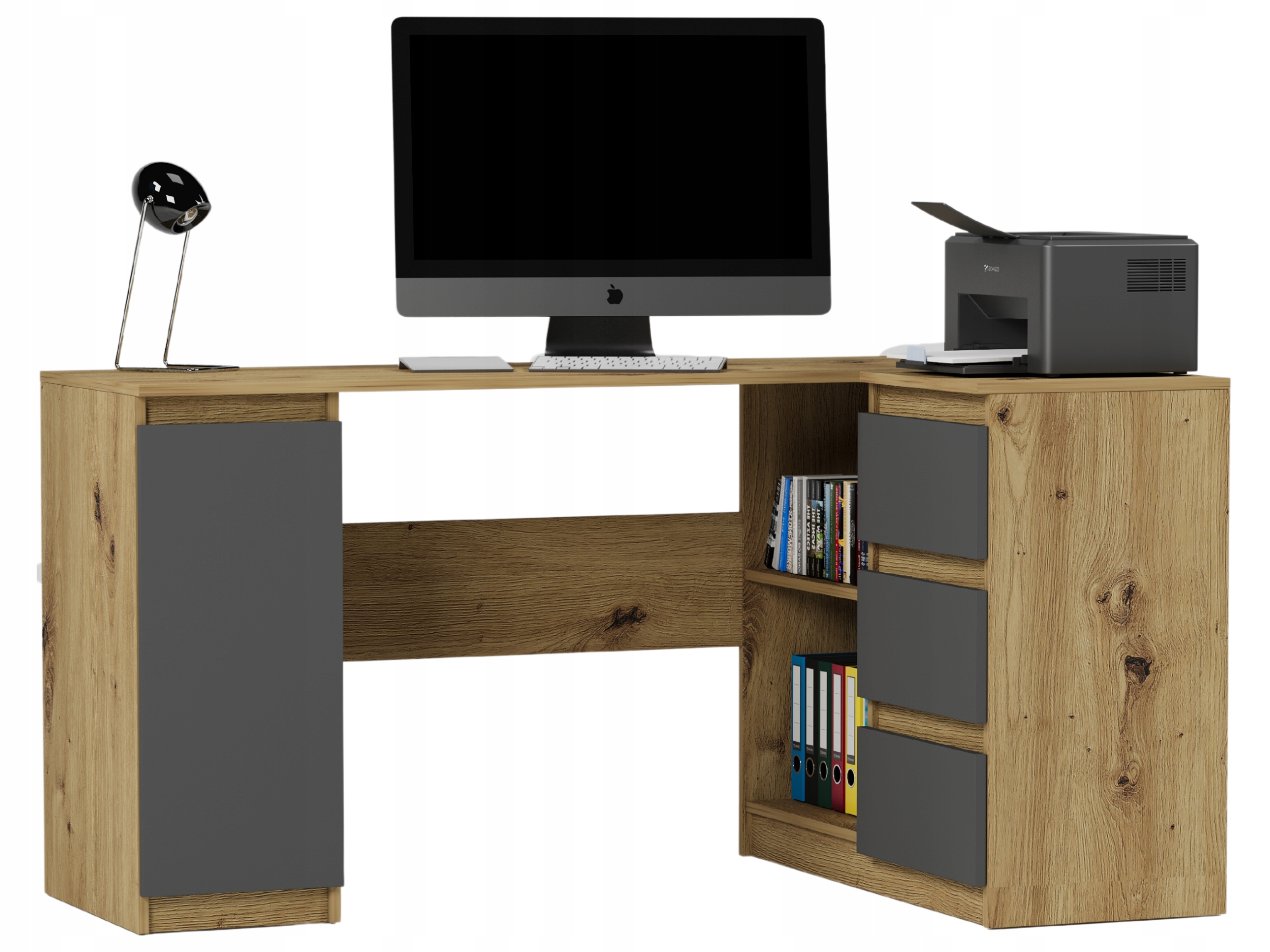 Meble Biurko narożne komputer 3sz 155cm artisan mix antracyt N12