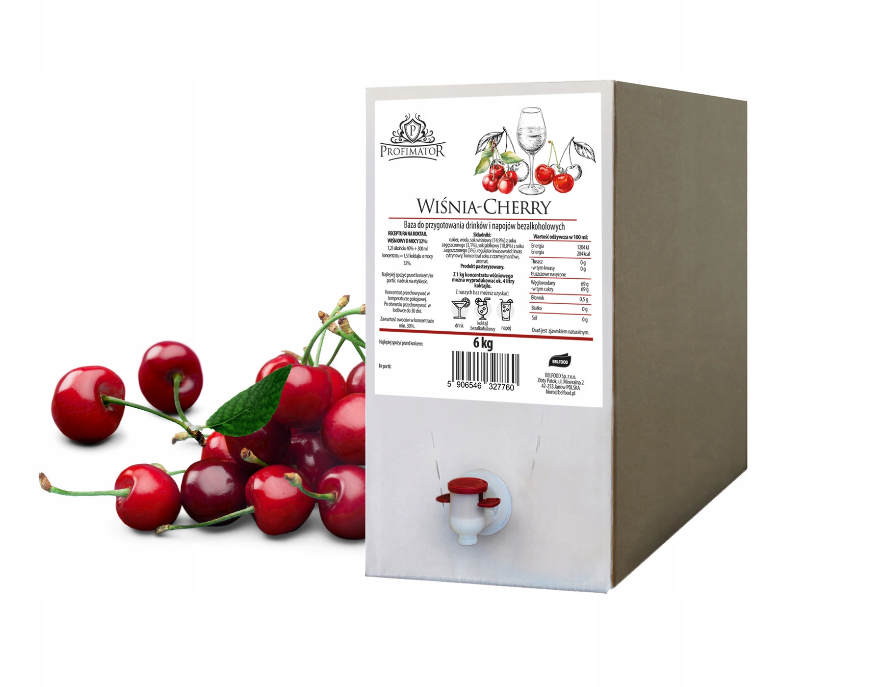 Syrop barmański baza do drinków koncentrat Profimator Wiśnia box 6 kg