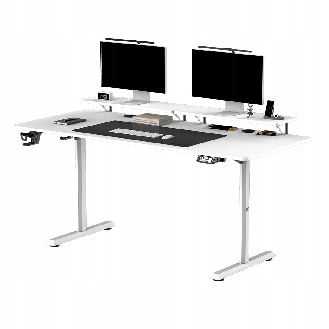 Biurko, elektycznie regulowany, 160X70 cm, 72-117 cm, Highlander XXL White,