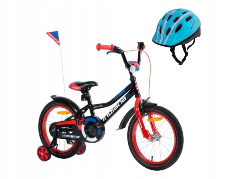 Rower dziecięcy Indiana Rock Kid 16 cali Czarny Kask rowerowy (rozmiar S)