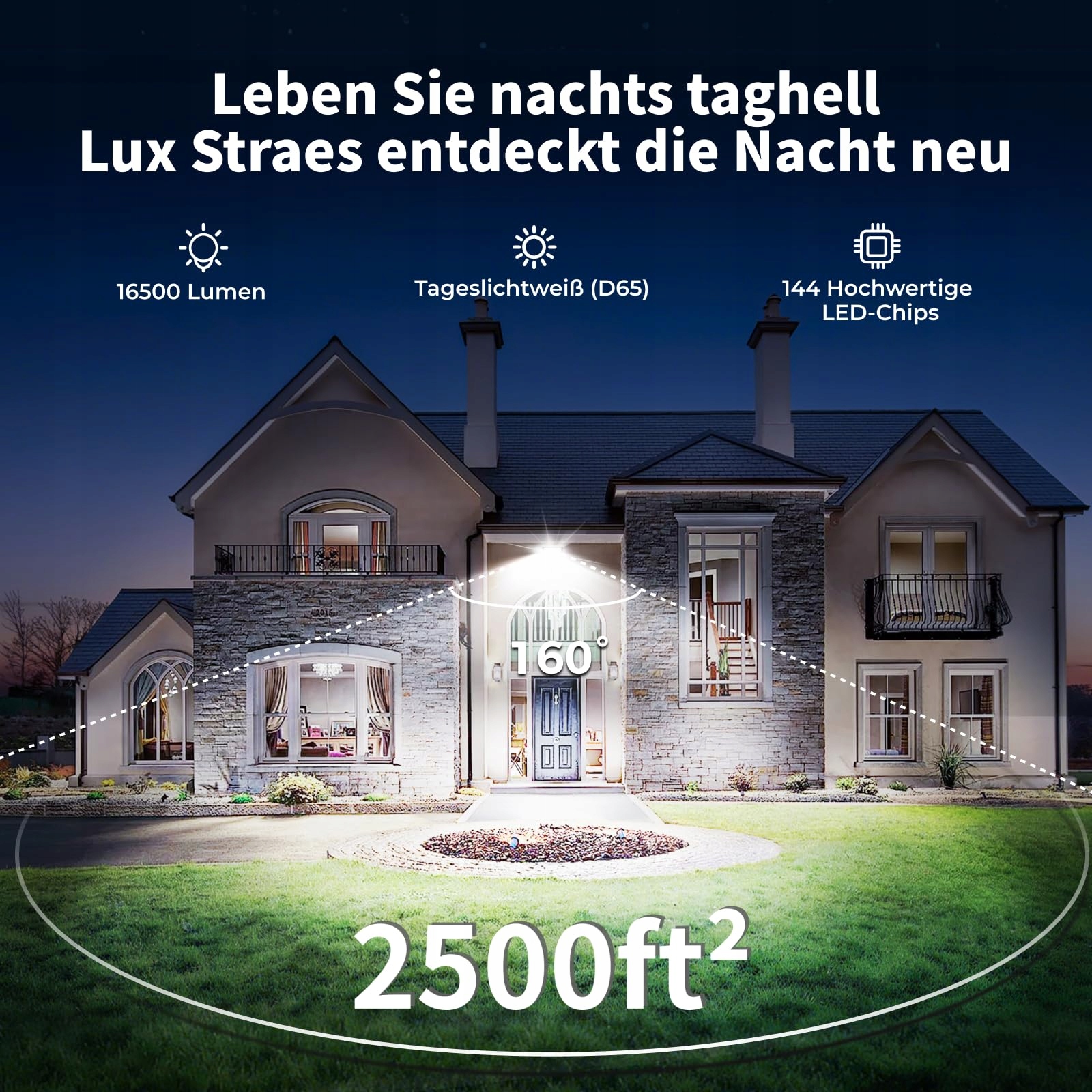 Naświetlacz LED 2x150W 16500lm 6500K IP66 Garaż Warsztat LUX STRAES — miniatura 2