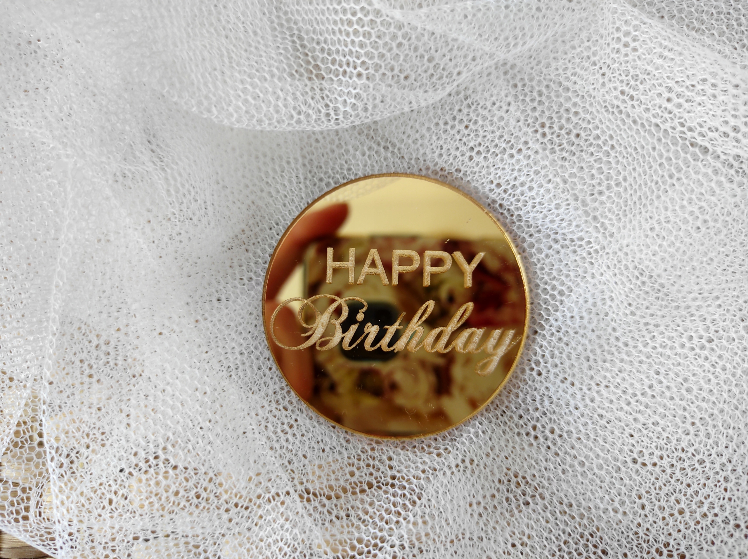 

Topper kółko z grawerem Happy Birthday 5 cm złote