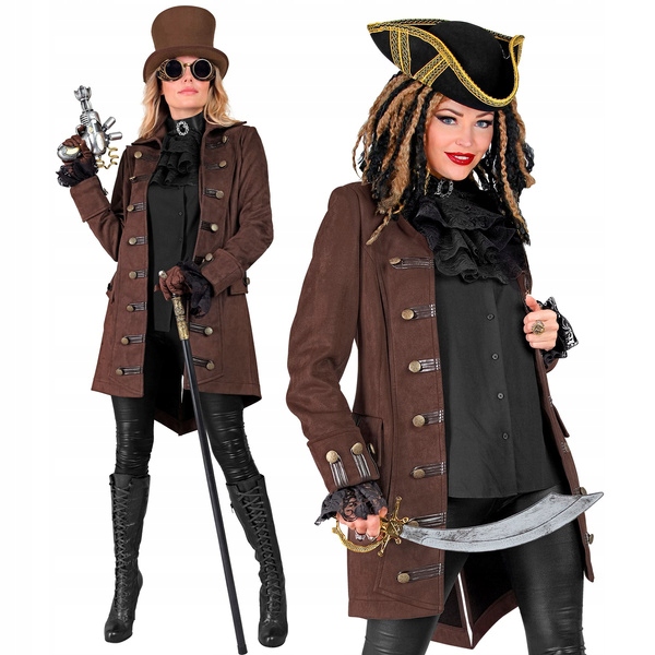 Dámský kabát piráta steampunk hnědý, velikost M