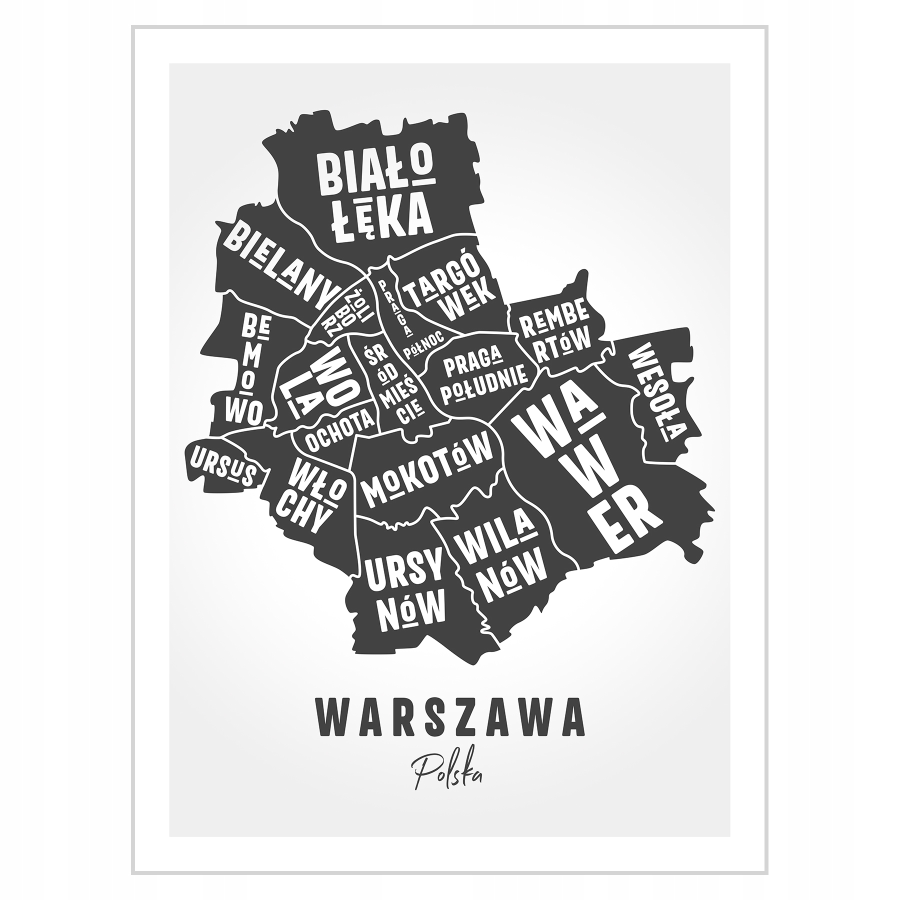 

Plakat 30x40 Mapa Warszawa Dzielnice miasta