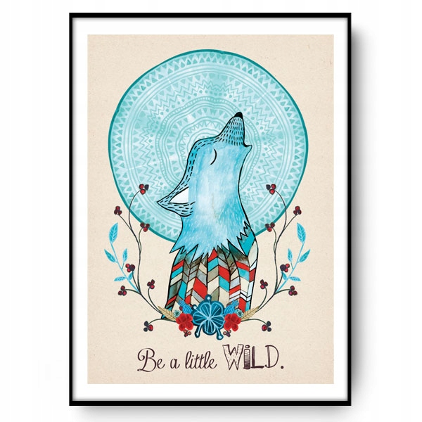 Plakat Wilk Księżyc 50x70cm styl Boho