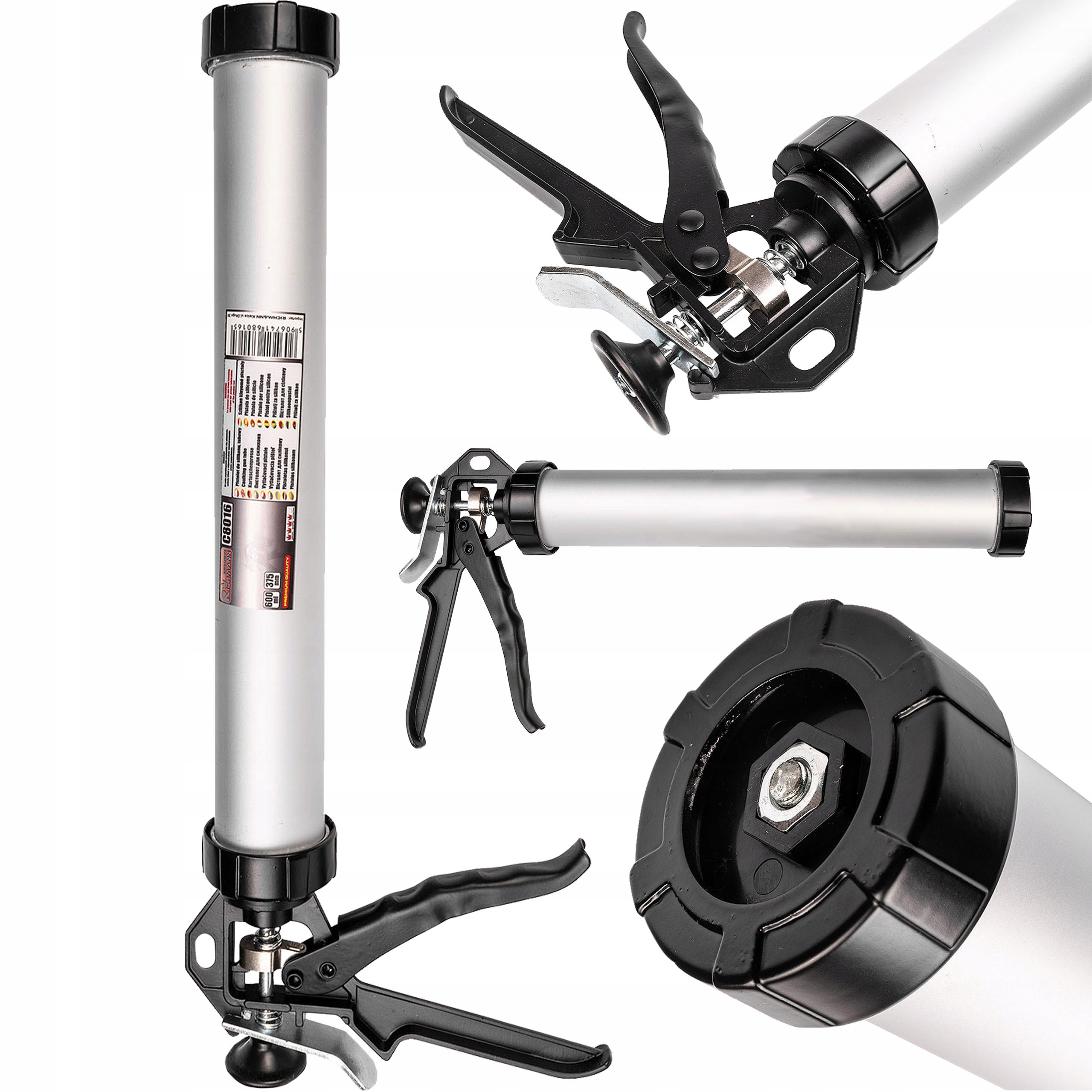 PISTOLET DO SILIKONU TUBOWY 600 ML Aluminium