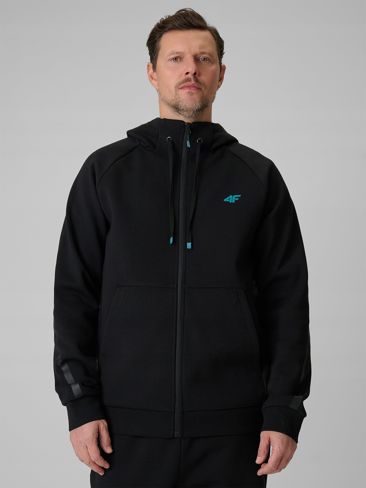 4F Tepláková Rozepínací Mikina Černá Bavlněná Pravidelná S Kapucí L