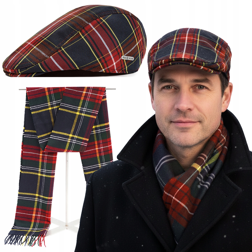 Pánský kašpárek a šátek se skotskou kostkou Stylový komplet Ideální na Vánoce