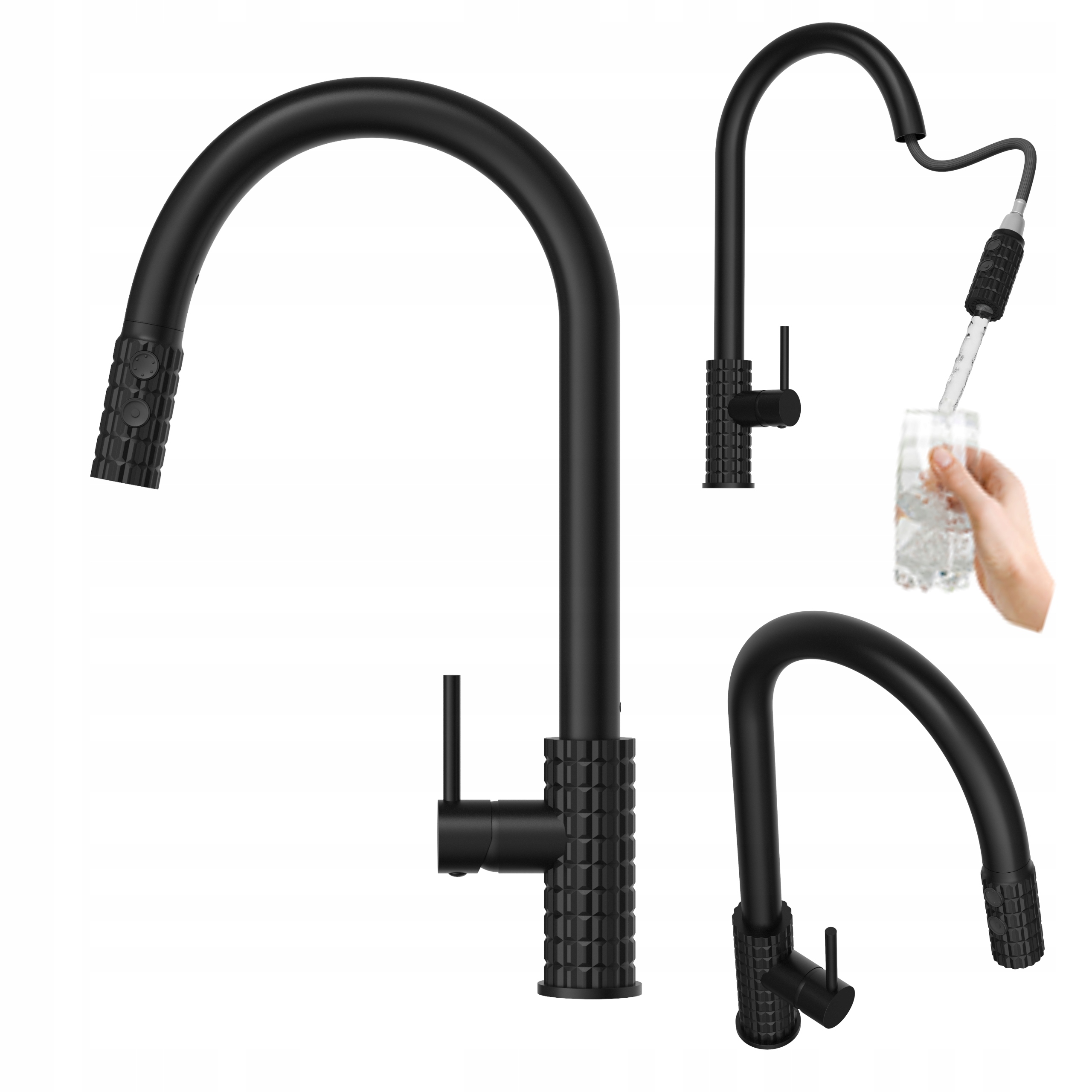 Kuchyňská baterie Snake Pro s výsuvným výtokem, černá baterie do kuchyně