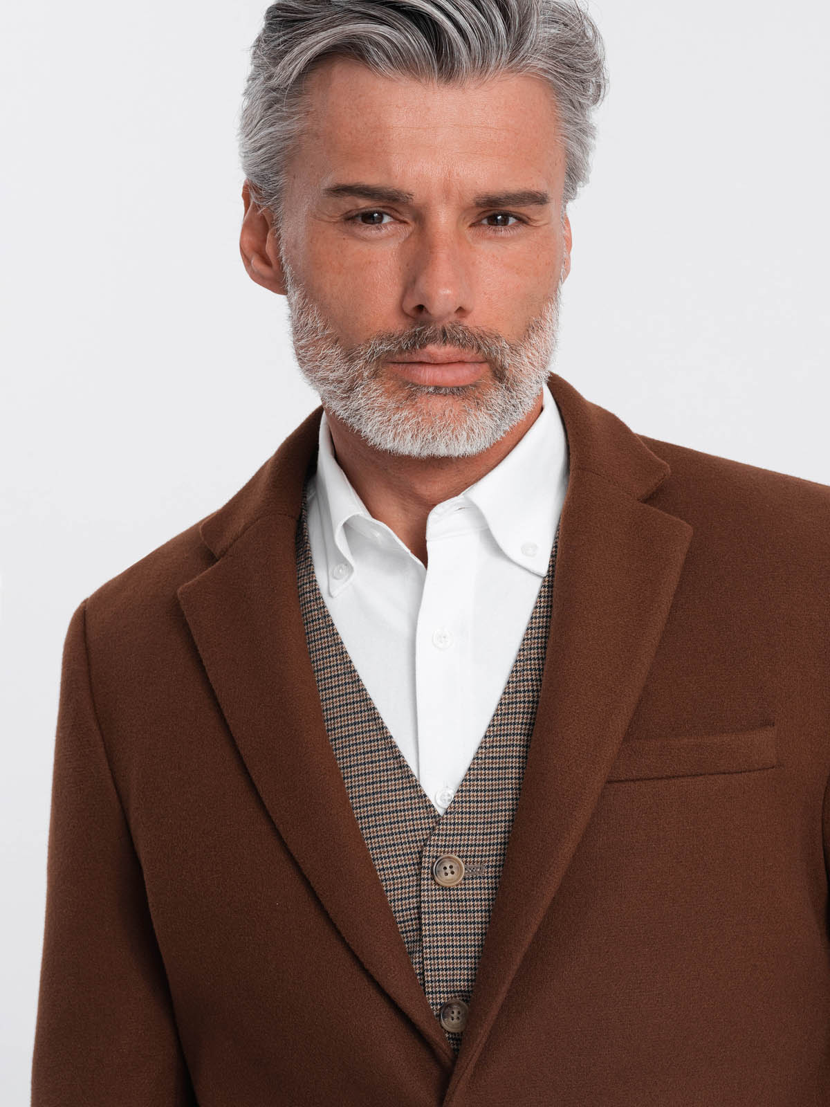 Marynarka męska casual z guzikami czekoladowy brąz V1 OM-BLZB-0118 M Kolor brązowy