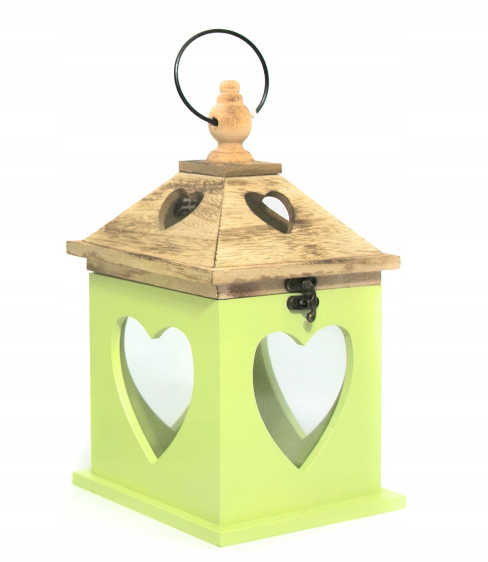 PIĘKNY LAMPION DREWNIANY DREWNO limonka 40cm