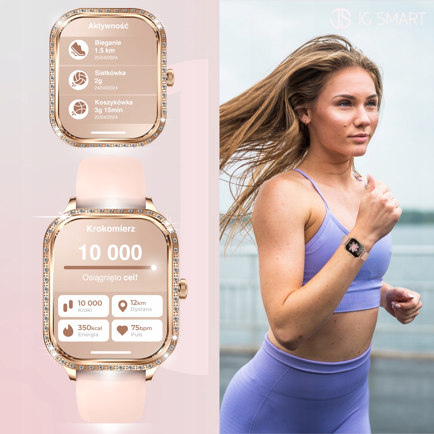 SMARTWATCH DLA KOBIETY DAMSKI ZEGAREK ROZMOWY MENU POLSKIE PULS + 3 PASKI Kolor złoty