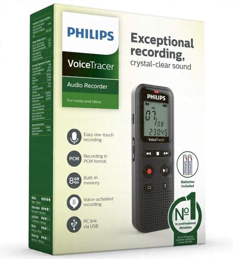 Dyktafon PHILIPS DVT1120 Kolor czarny