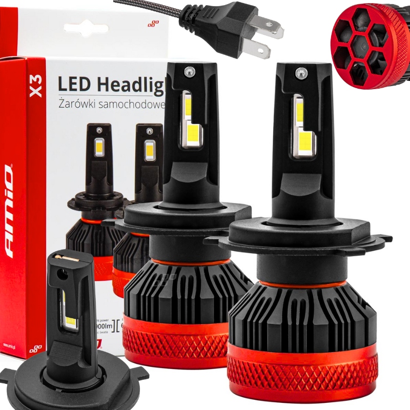 2x Led Automobilové Žiarovky X3 Canbus H4 H19 90W Silné Biele Svetlo 9000LM
