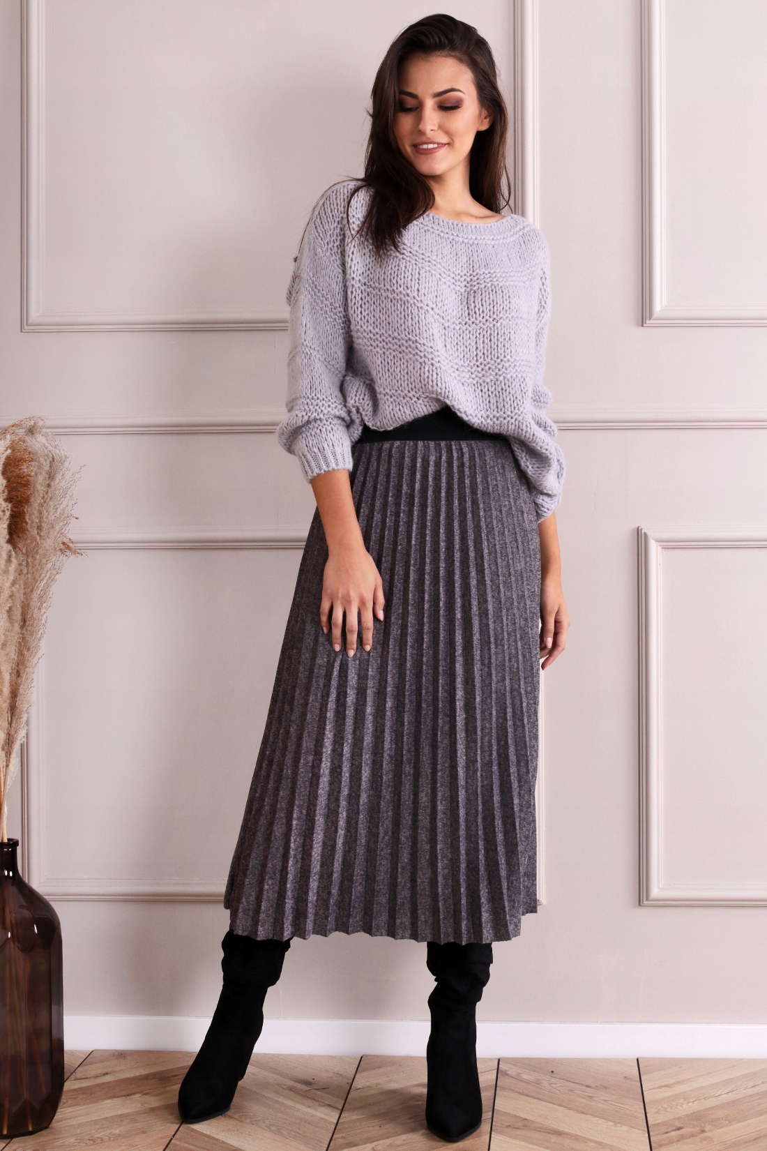 Modna PLISOWANA włoska SPÓDNICA midi KOLORY R527 Wzór dominujący melanż