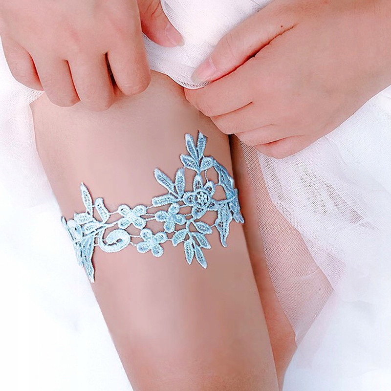 

Podwiązka Ślubna niebieska Błękitna Koronka, welon