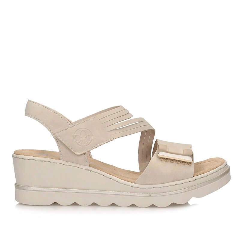 Dámské sandály Rieker 67410-62 béžové s platformou a zapínáním na na suchý zip