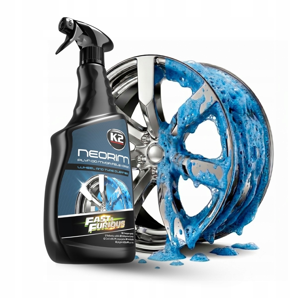 K2 Neorim Fast&furious 700ml neonowy płyn do felg opon i nadkoli Blue Wow