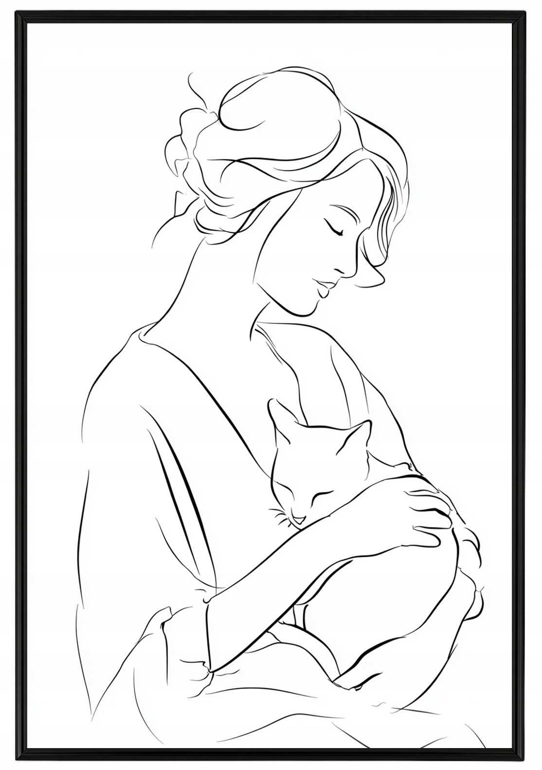 Plakát Rámeček Aluminium Grafika Line Art Kresba Portrét Žena Kočka 40x60