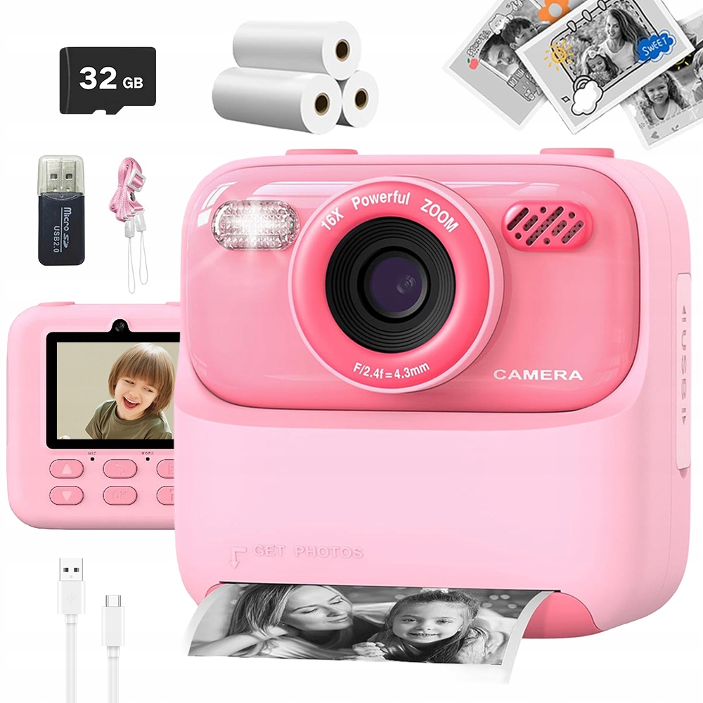 Fotoaparát s termálním tiskem 32 Gb MP3 Ideální Dárek pro děti